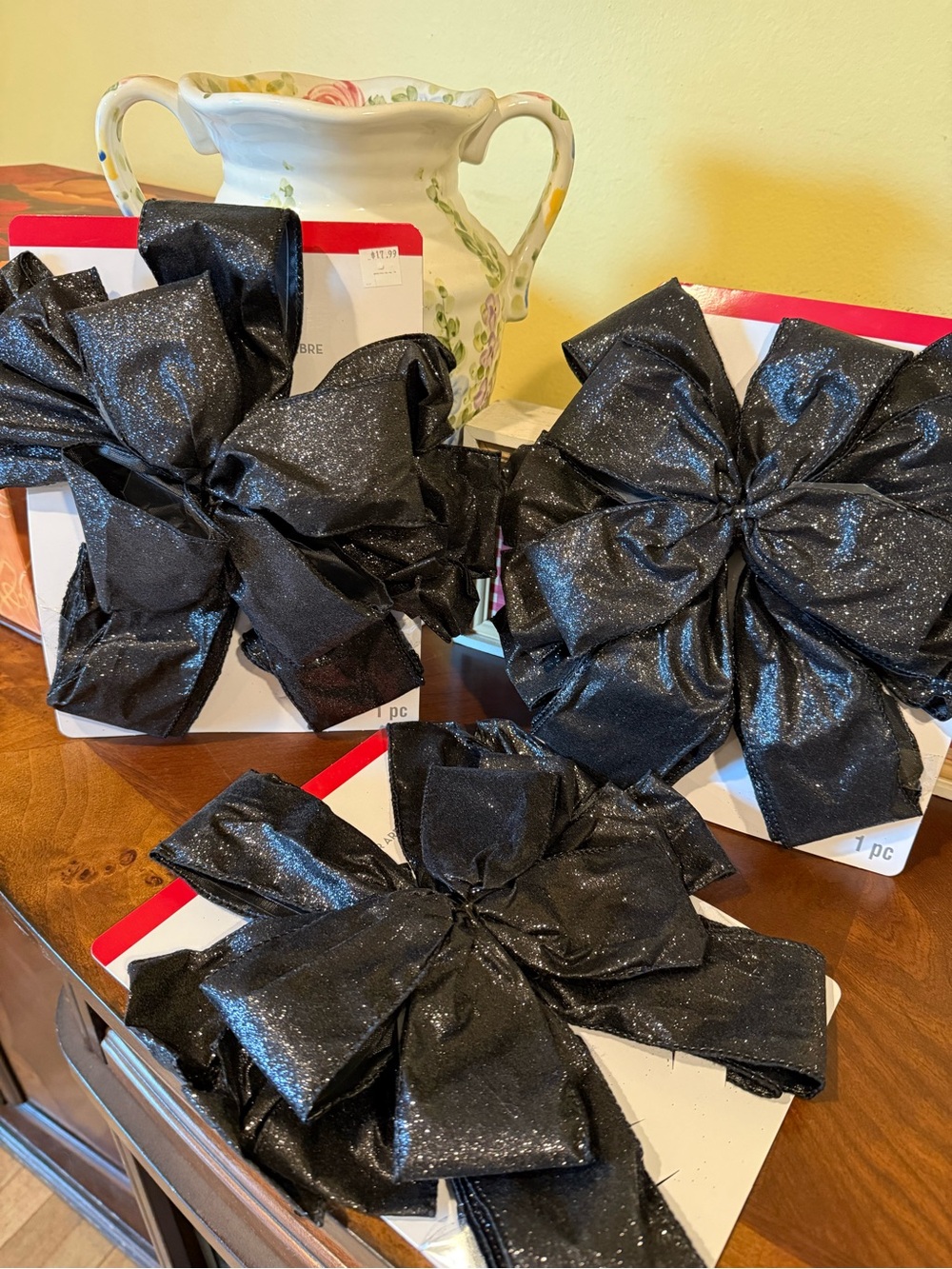 Celebrate It Black Glitter Tree Bow